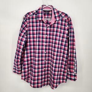 Tailor Byrd Collection Pink Blue Checked Non-Iron Trim-Fit Button Down Men 16